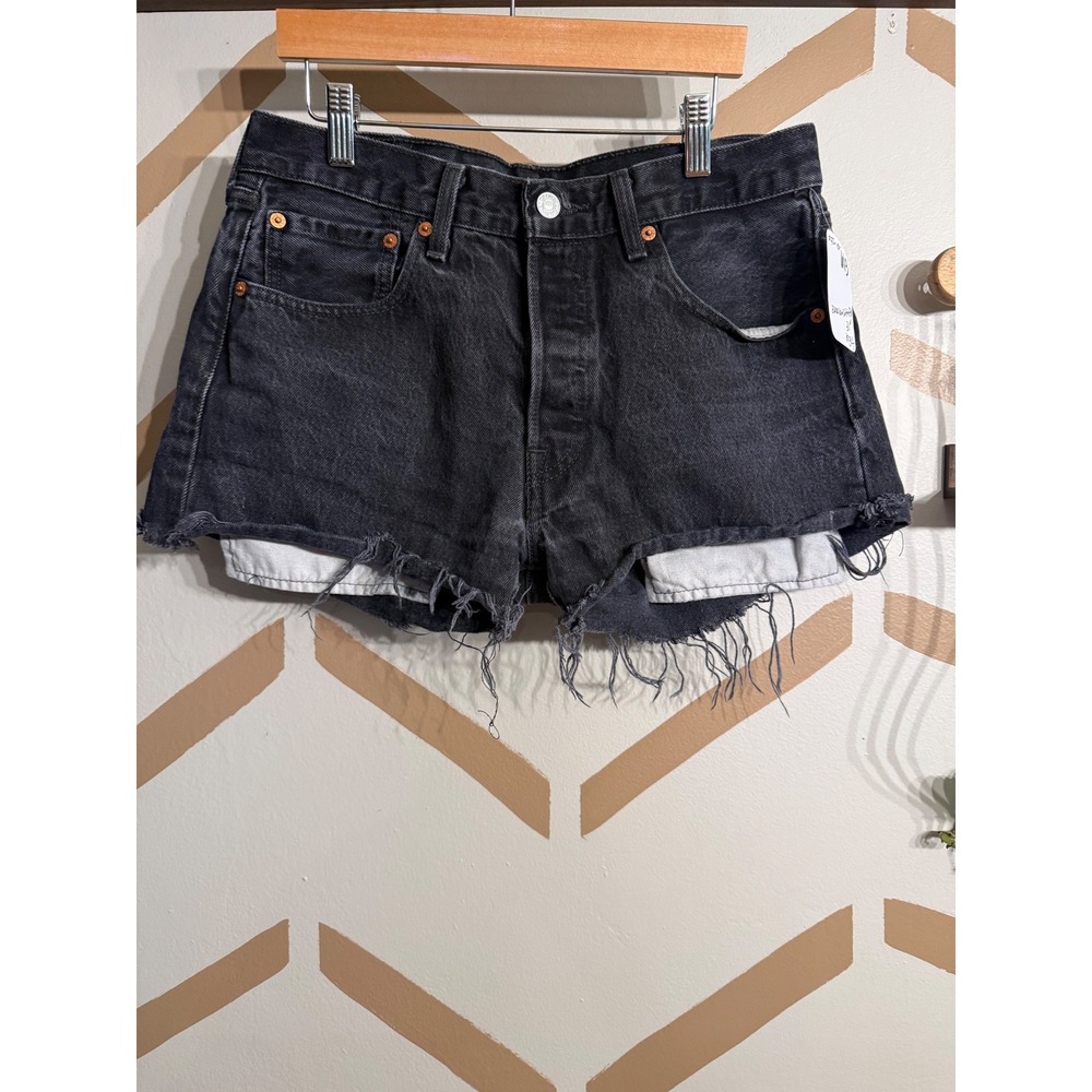 Levi's 501 Cutoff Shorts Womens 31 Black High Waisted Frayed Hem Button Fly